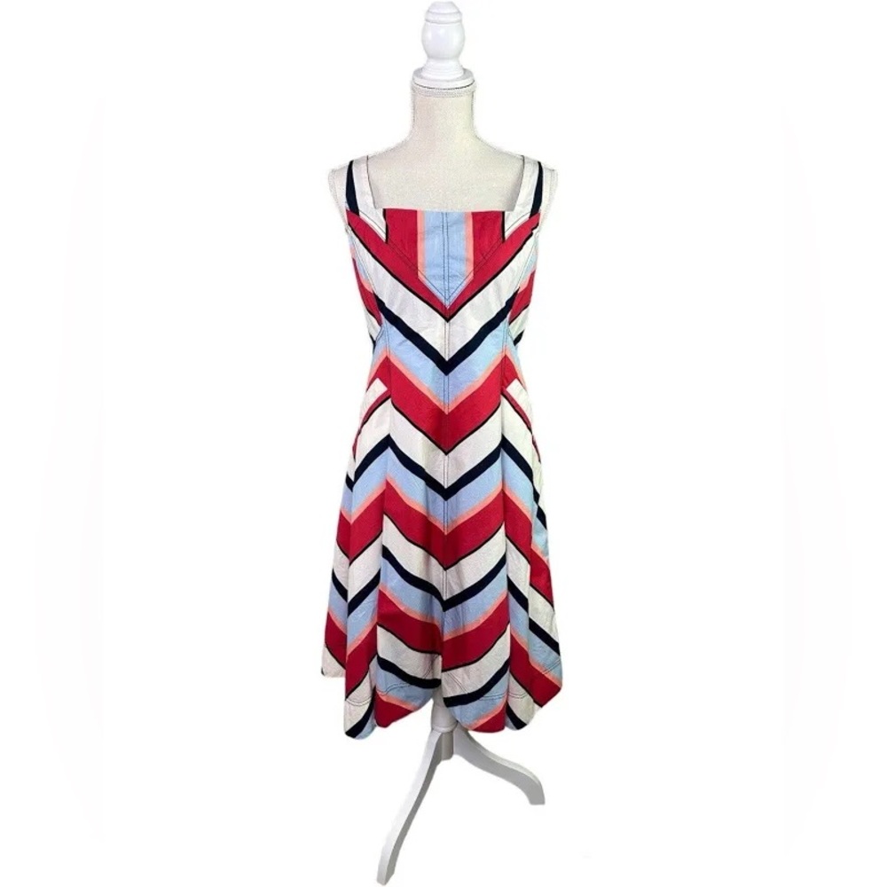 Maeve by Anthropologie Sara Chevron Sleeveless A-Line Mini Dress Pink Blue US 0P